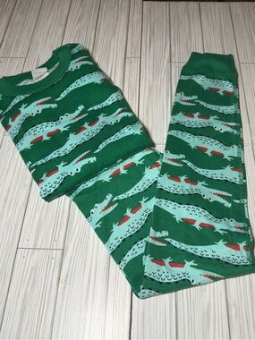 Hanna Andersson Pajama Set Boys 10 Green Crocodile Organic Cotton NWOT
